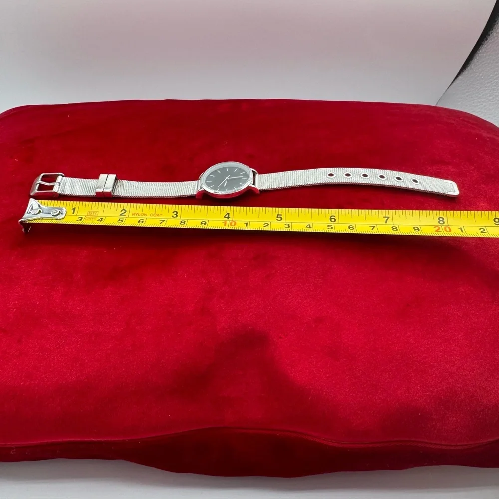 Vintage Minimalist Black‎ Dial Watch Japan Quartz Stainless Steel Mesh Band